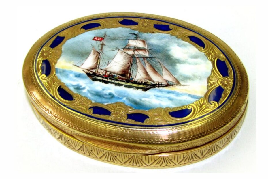 Scatole in argento Sterling smaltato con miniatura di Vascello