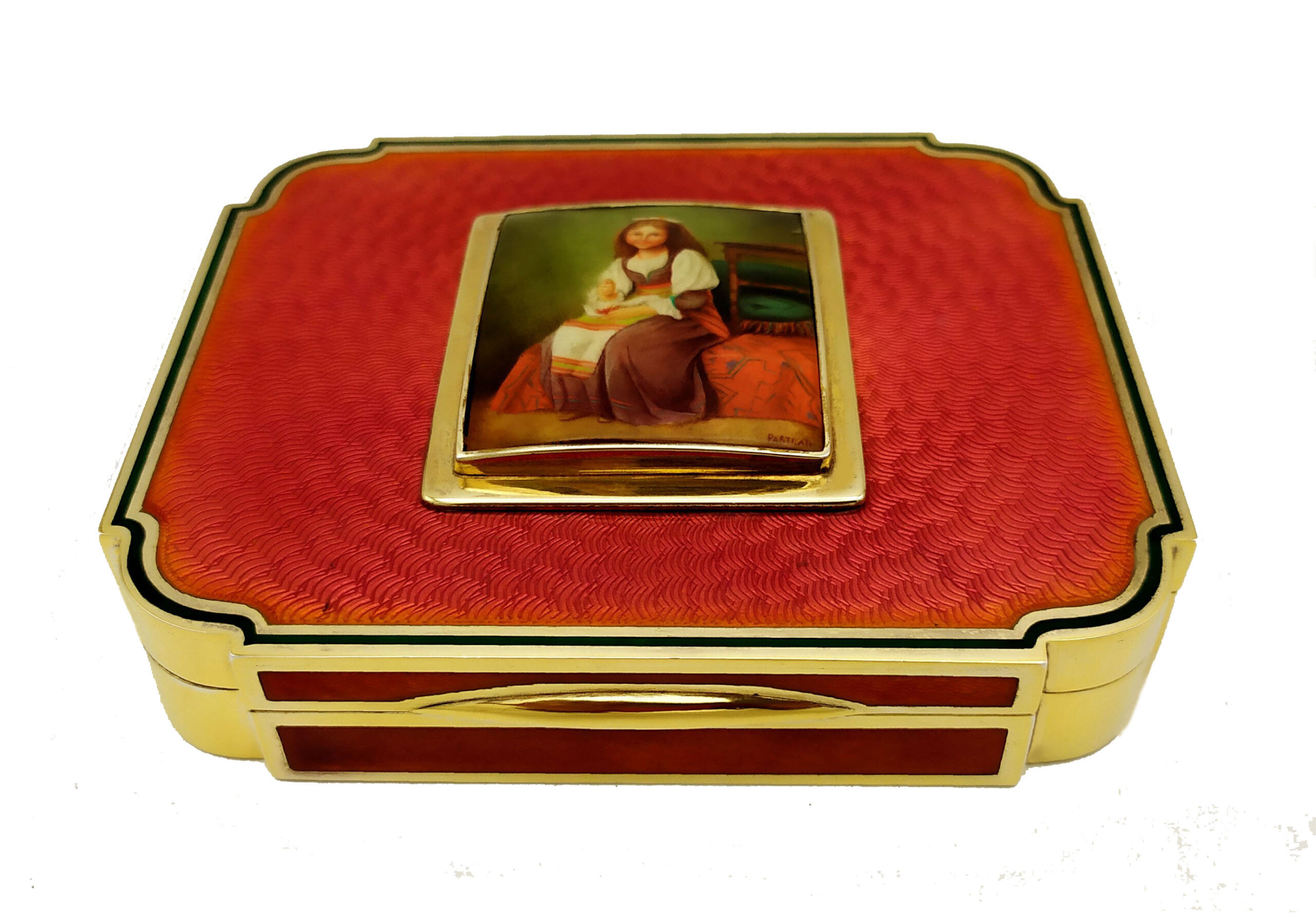 Table Box Red Art Nouveau, Hand-Painted on Mother-of-pearl Miniature 4 Table Box Red Art Nouveau, Hand-Painted on Mother-of-pearl Miniature - Image 2