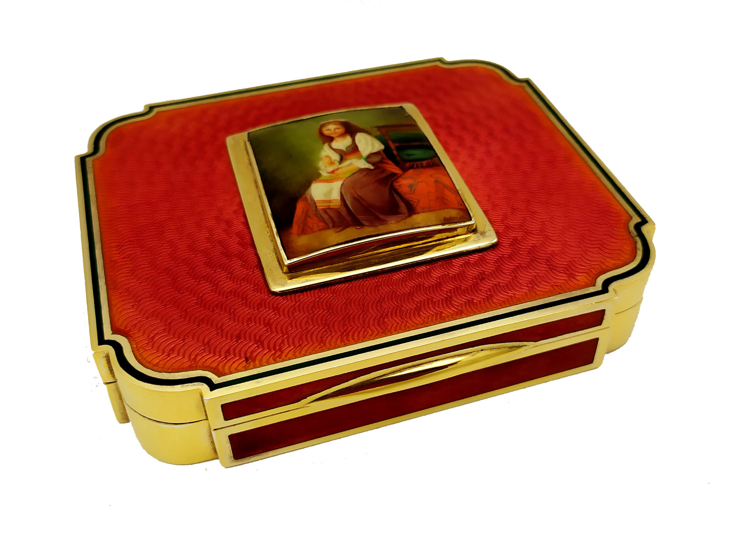 Table Box Red Art Nouveau, Hand-Painted on Mother-of-pearl Miniature 5 Table Box Red Art Nouveau, Hand-Painted on Mother-of-pearl Miniature - Image 3