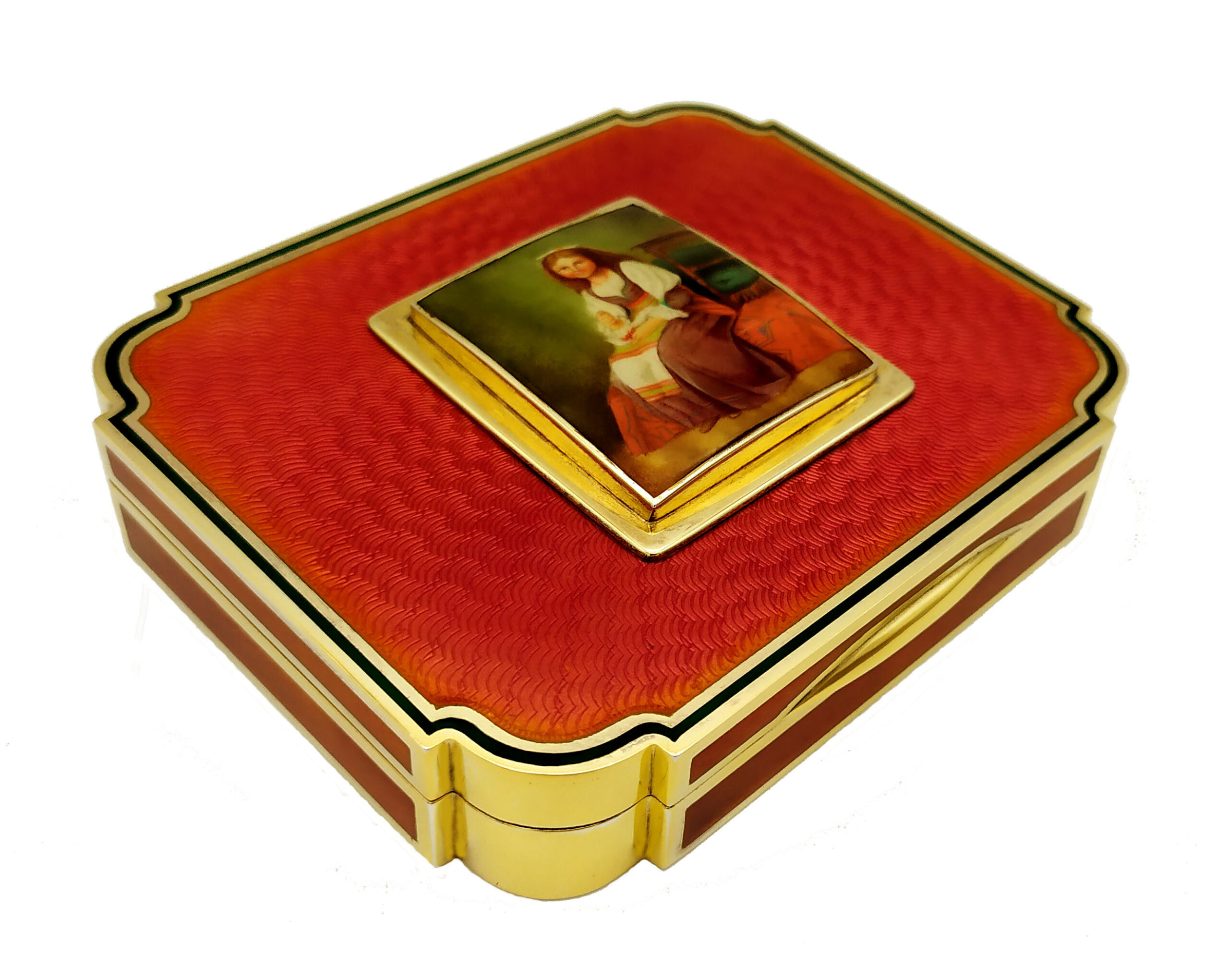 Table Box Red Art Nouveau, Hand-Painted on Mother-of-pearl Miniature 6 Table Box Red Art Nouveau, Hand-Painted on Mother-of-pearl Miniature - Image 4