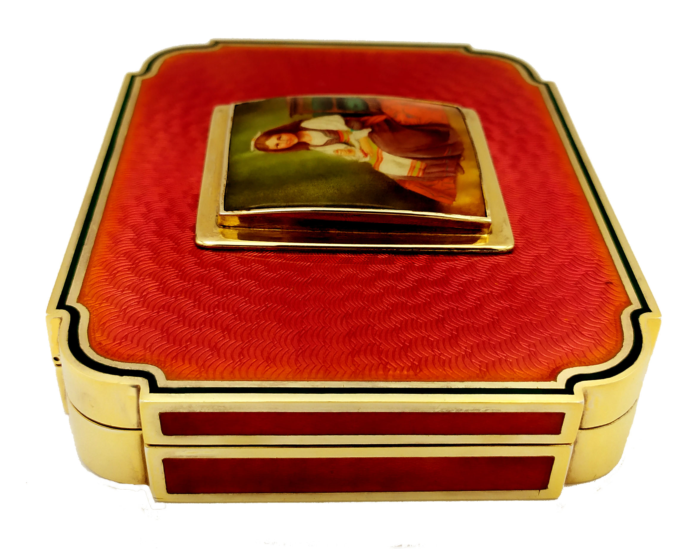 Table Box Red Art Nouveau, Hand-Painted on Mother-of-pearl Miniature 7 Table Box Red Art Nouveau, Hand-Painted on Mother-of-pearl Miniature - Image 5