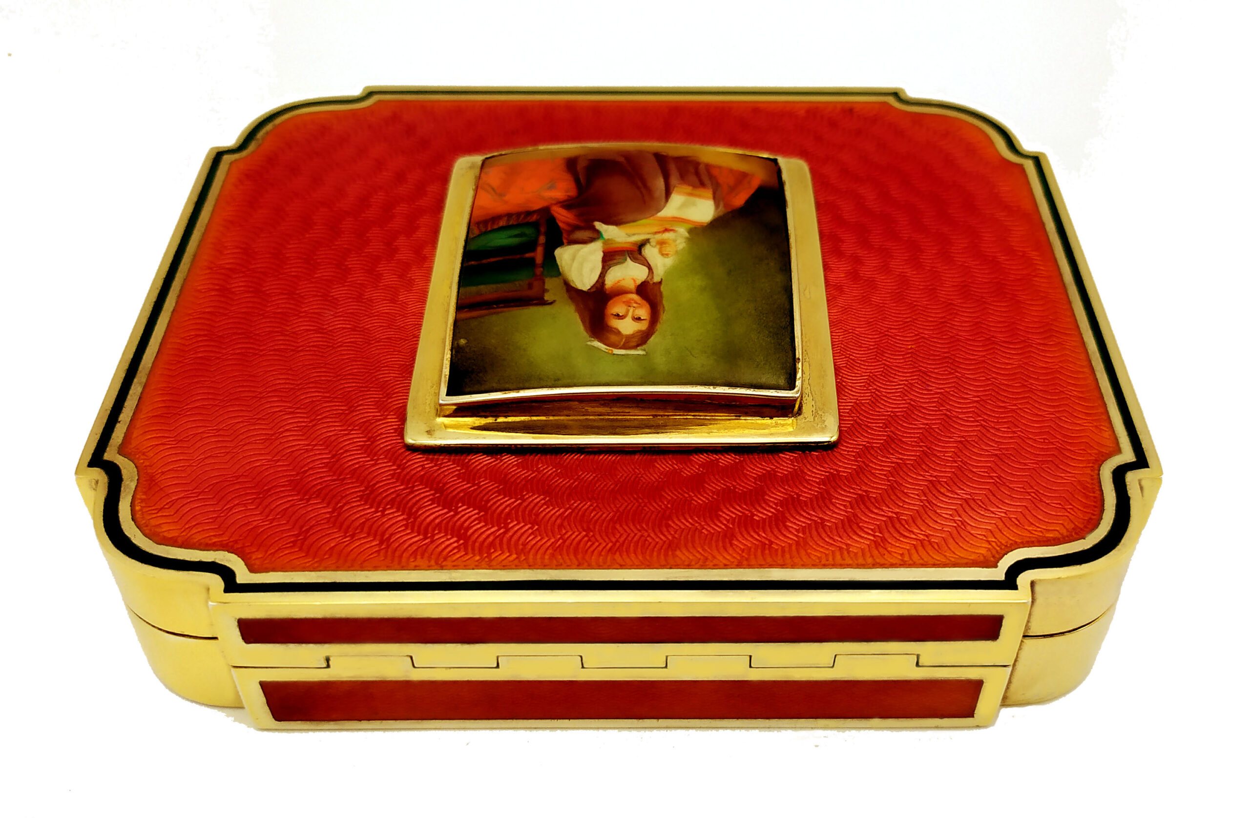 Table Box Red Art Nouveau, Hand-Painted on Mother-of-pearl Miniature 8 Table Box Red Art Nouveau, Hand-Painted on Mother-of-pearl Miniature - Image 6