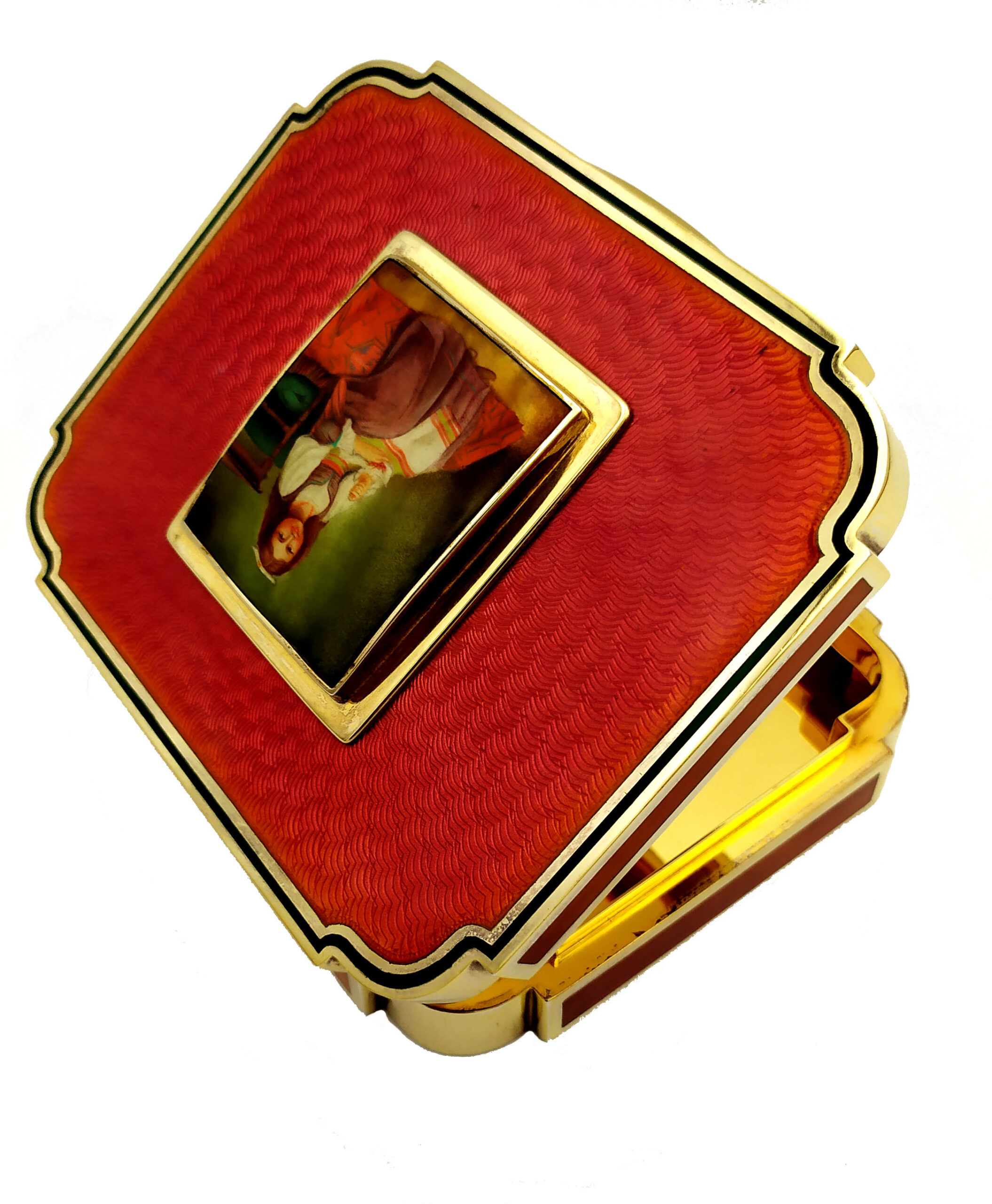 Table Box Red Art Nouveau, Hand-Painted on Mother-of-pearl Miniature 10 Table Box Red Art Nouveau, Hand-Painted on Mother-of-pearl Miniature - Image 8